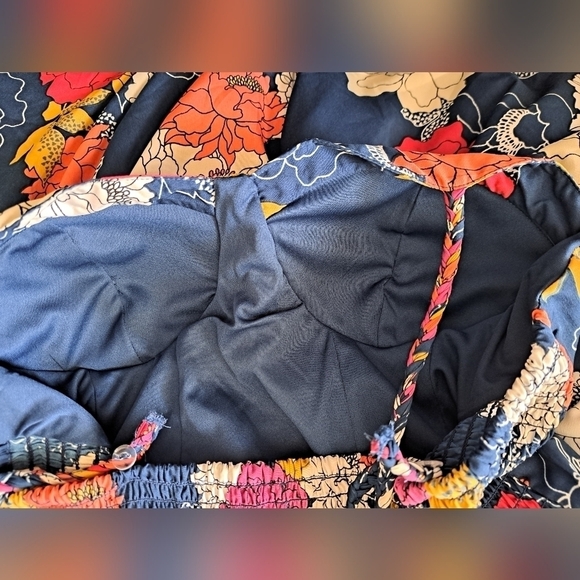 BAND OF THE FREE bold floral palazzo pant jumpsuit coastal lined padded top LG - Picture 10 of 10